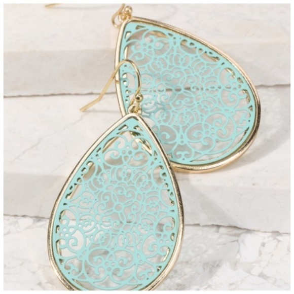 Filigree Tear Drop Earrings Mint - Picture 6 of 6